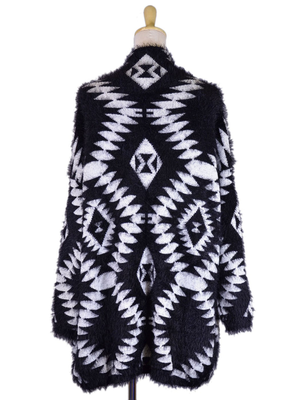 Cotton Candy Brand Black and White Geometric Print Fuzzy Texture Cardigan