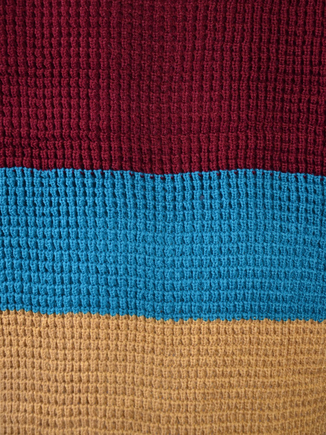 Everly Brand Red, Blue & Tan Color Block Look Thick Cable Knit Sweater