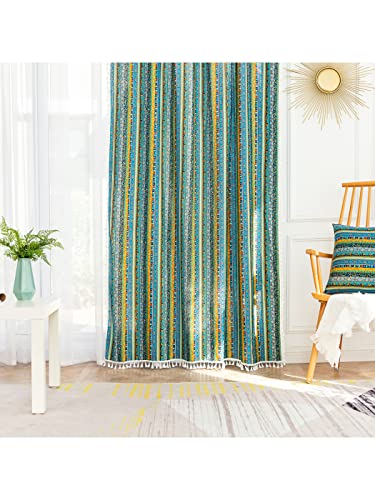Dodolly Striped Semi-Blackout Window Curtains 2 Panels Farmhouse Style Cotton Linen Darkening Curtains with Tassel Grommets Window Drapes for Dining Living Bedroom (59" W x 63" L, 1 Pair)
