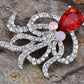 Swarovski Crystal Indian Red Pink Opal Eyes Octopus Bridal Pin Brooch