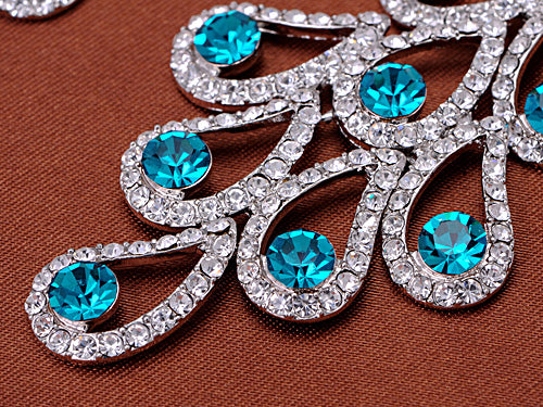 Element Aqua Blue Colored Peacock Feather Dangle Earrings