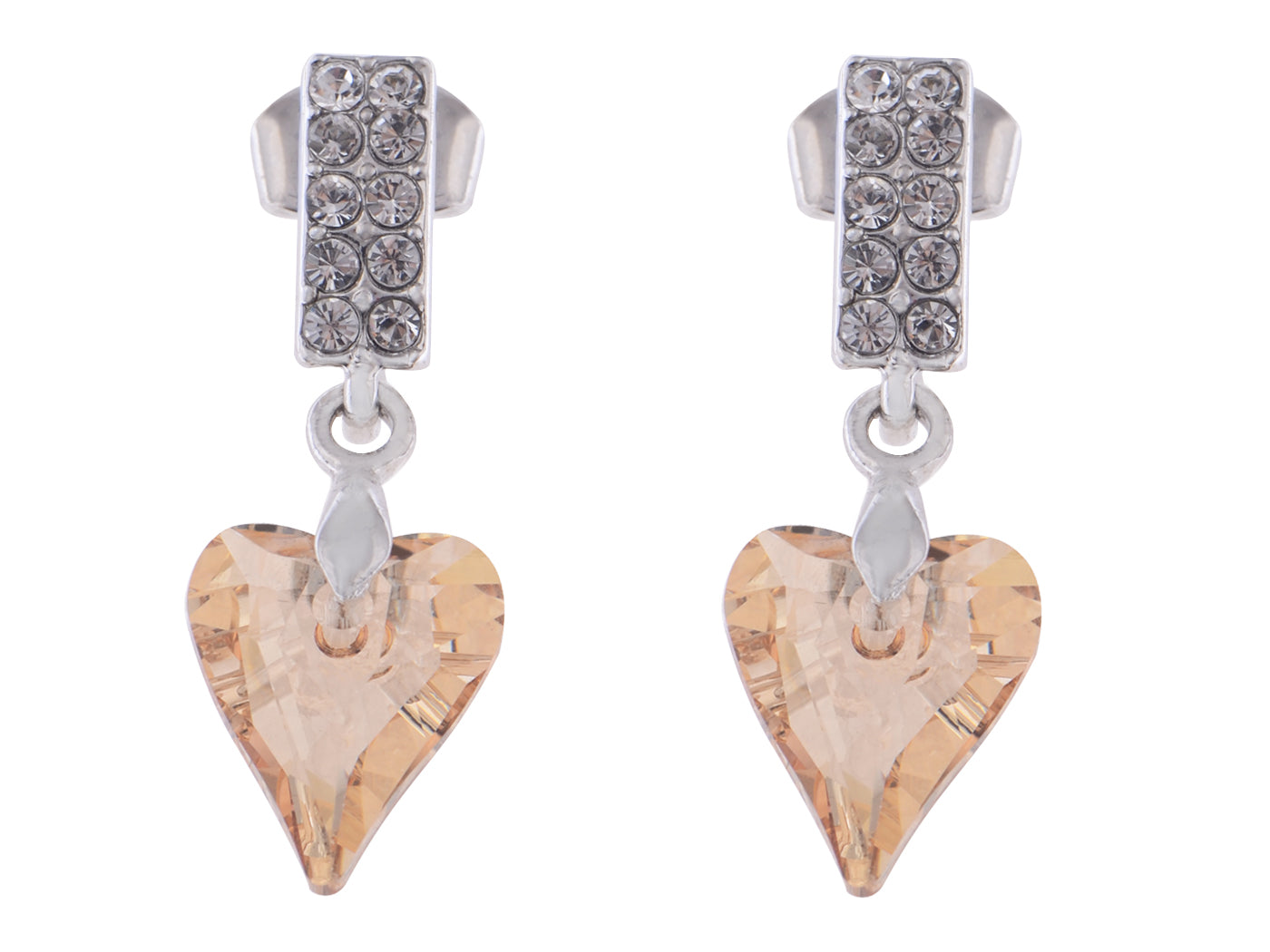 Swarovski Crystal Element Silver Pointy Heart Spade Gems Dangle Earrings