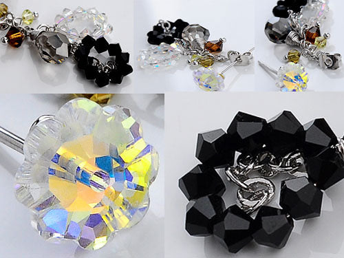 Swarovski Crystal Element Silver Multicolored Spiral Cluster Flower Prism Beaded Dangle Earrings