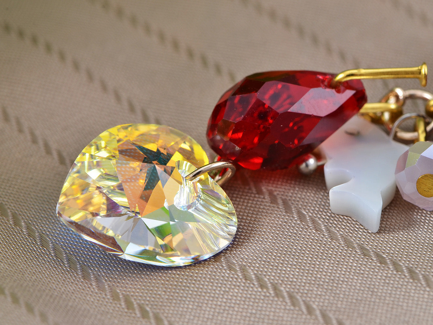 Swarovski Crystal Element Gold Multicolored Oriental Dove Heart Beaded Dangle Earrings