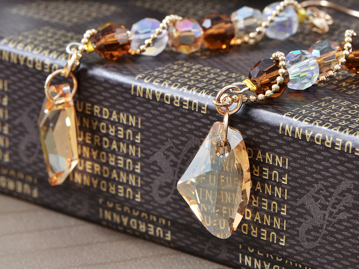 Swarovski Crystal Element Gold Topaz Colored Beads Spiral Dangle Drop Fish Hook Earrings