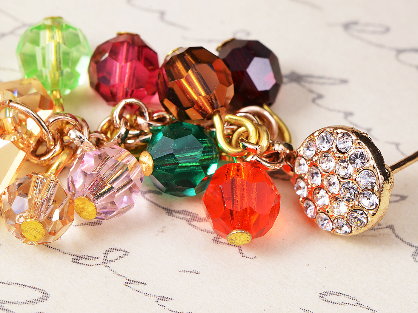 Swarovski Crystal Element Gold Multicolored Colorful Stacked Beads Gems Dangle Earrings