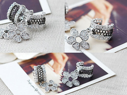 Swarovski Crystal Element Silver Tropical Flower Cuff Earrings