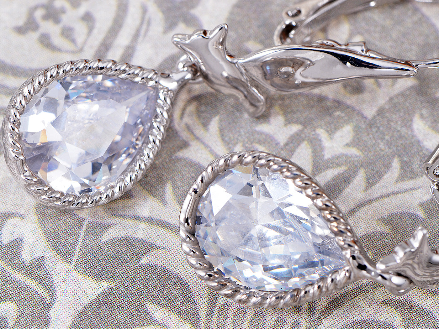 Swarovski Crystal Element Silver Colored Teardrop Dove Bird Fish Hook Earrings