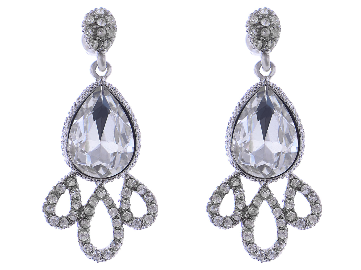 Swarovski Crystal Element Silver Teardrop Rain Chandelier Dangle Earrings