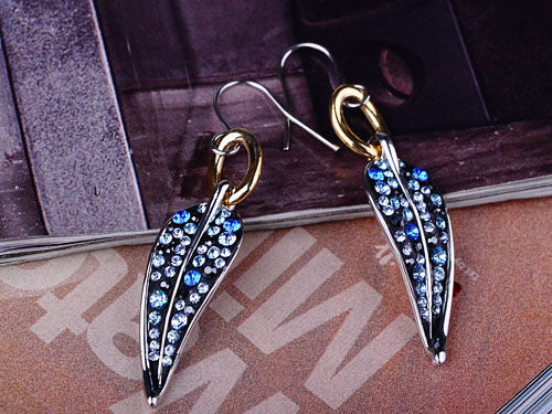 Element Multicolored Blue Spotted Leaf Feather Fish Hook Dangle Earrings