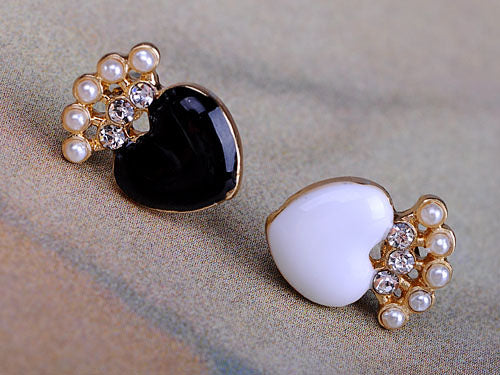 Pearl Enamel Crown Heart Stud Earrings Set