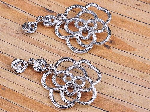 Swarovski Crystal Element Silver Black Grey Floral Rose Dangle Earrings