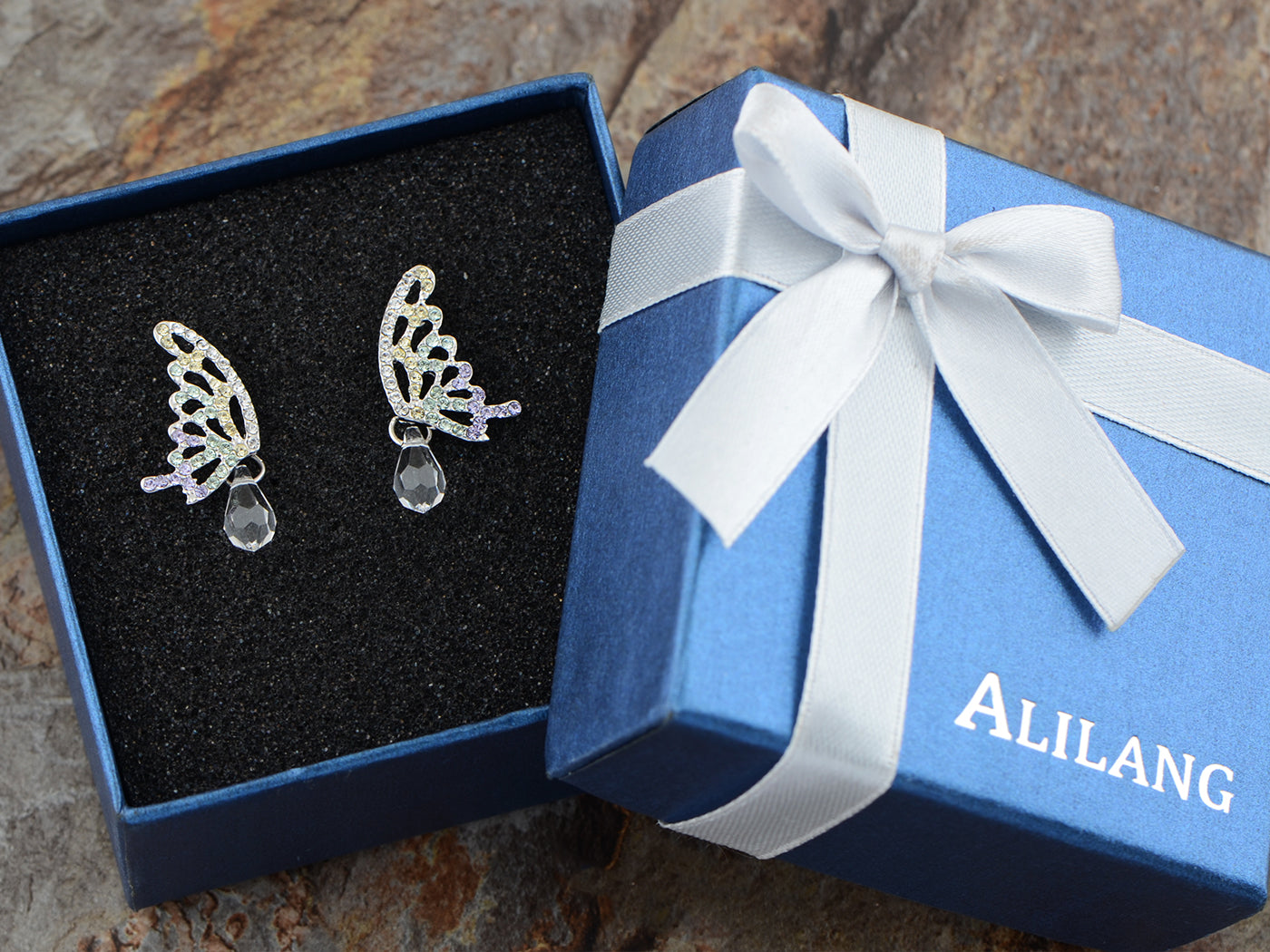 Swarovski Crystal Element Silver Pastel Butterfly Stud Earrings