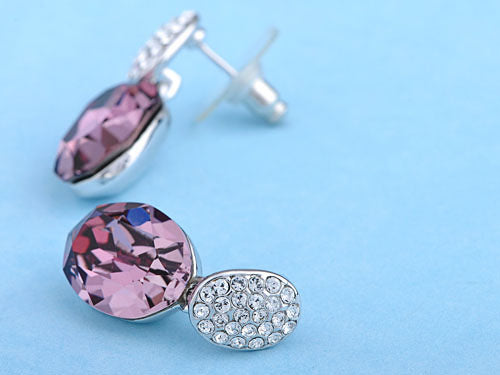 Swarovski Crystal Element Silver Amethyst Purple Colored Oval Stud Earrings