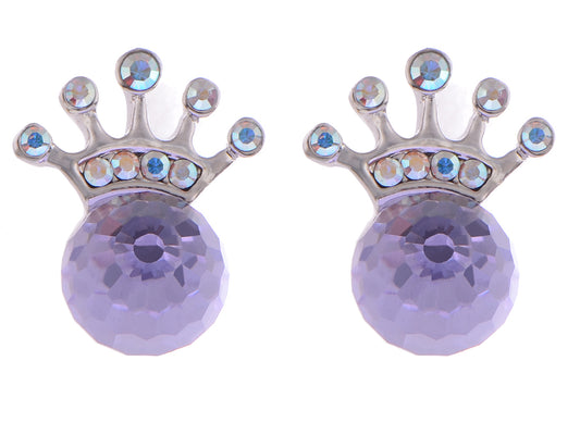 Swarovski Crystal Element Silver Violet Purple Colored Sphere Ball Crown Stud Earrings