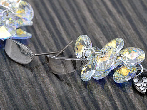 Swarovski Crystal Element Silver Aurora Borealis Colored Leaf Fire Dangle Earrings