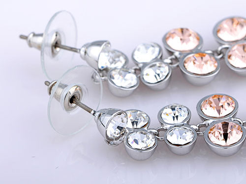 Swarovski Crystal Bridal Rose Pink Element Leaf Dangling Earrings