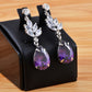 Swarovski Crystal Element Silver Purple Teardrop Leaf Dangle Earrings