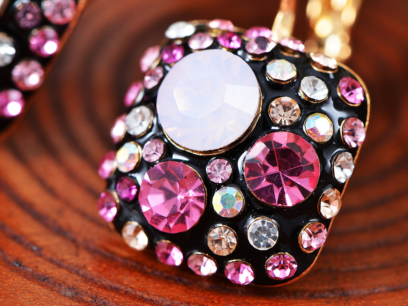 Swarovski Crystal Element Gold Pink Black Chocolate Square Dangle Earrings