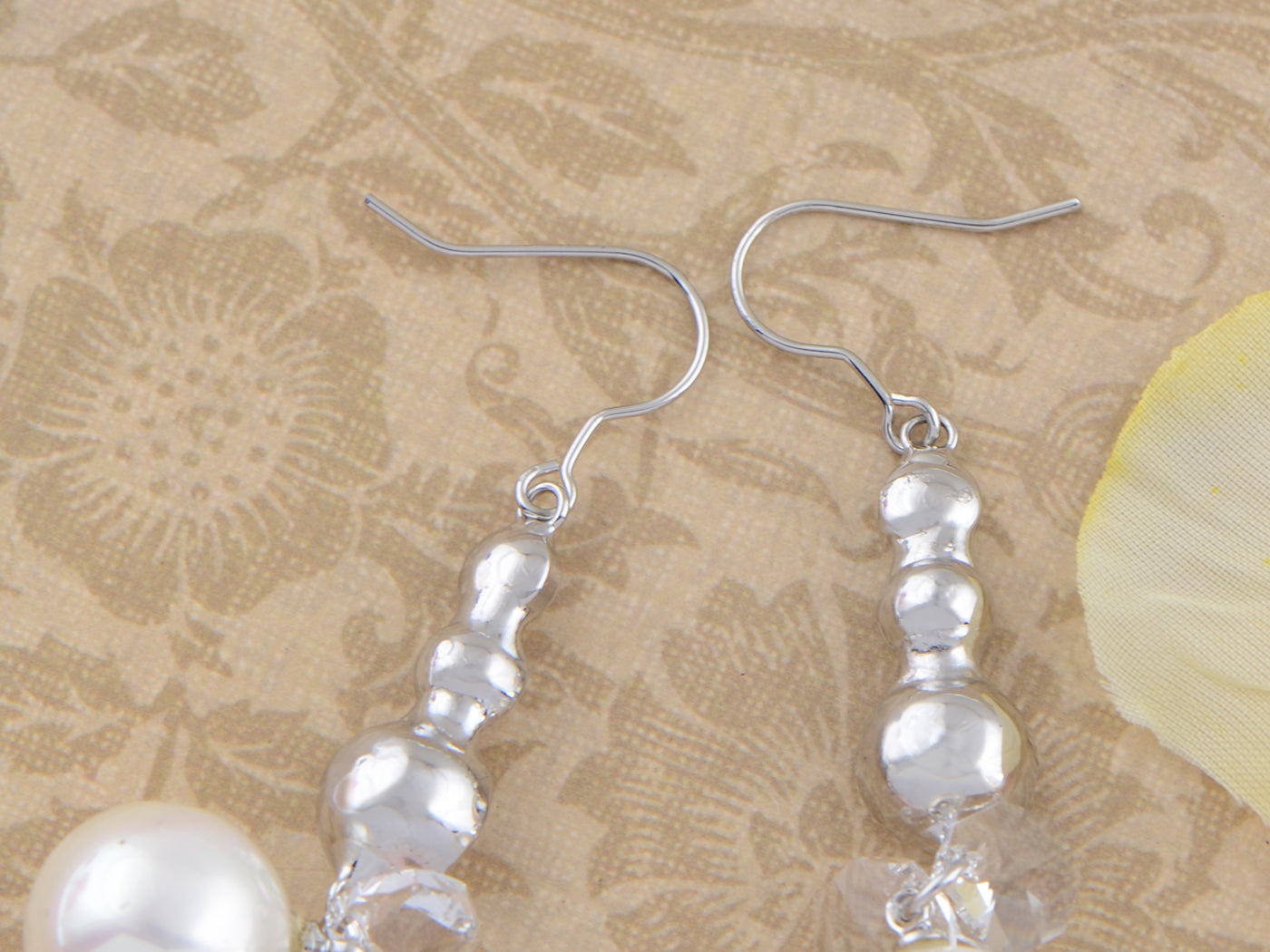 Swarovski Crystal Element Silver Pearl Colored Fish Hook Dangle Earrings