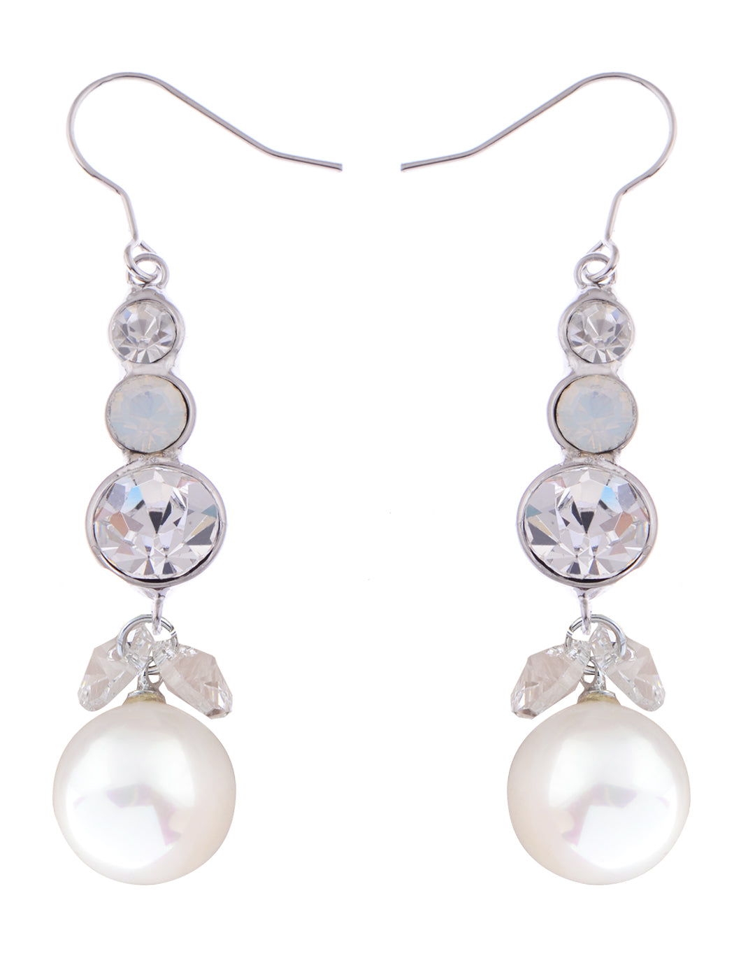 Swarovski Crystal Element Silver Pearl Colored Fish Hook Dangle Earrings