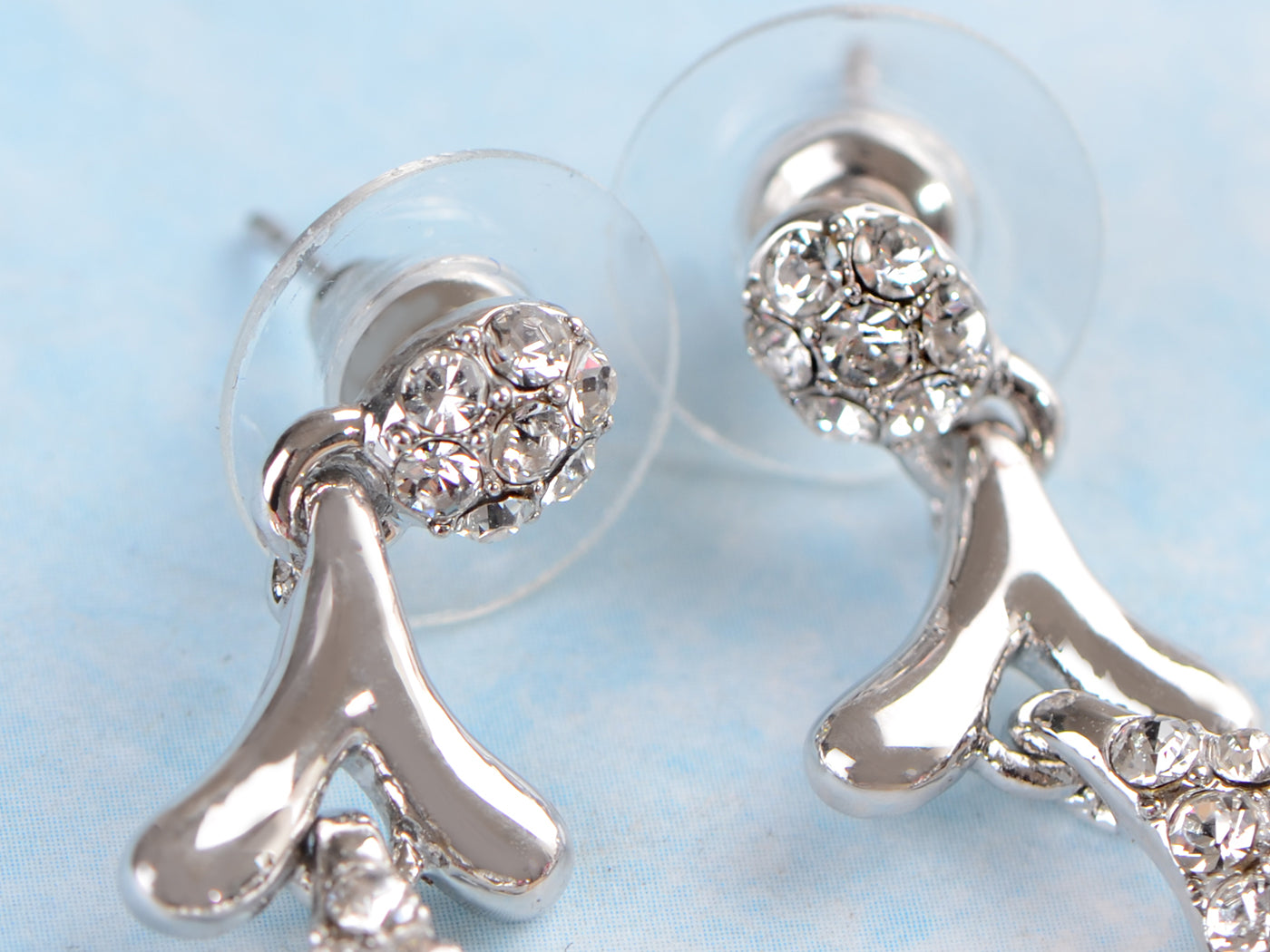 Swarovski Crystal Pink Silver Snow Branch Water Drop Stud Earrings