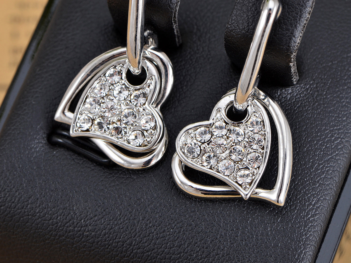 Swarovski Crystal Element Silver Love Heart Dangle Earrings
