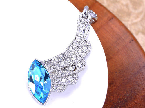 Swarovski Crystal Element Silver Blue Marquise Cut Angel Wing Dangle Earrings