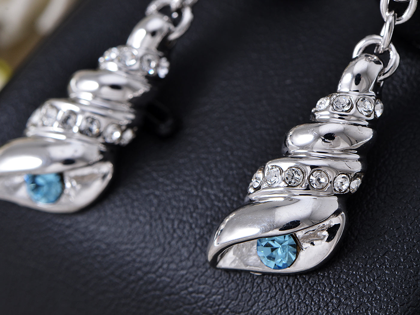 Swarovski Crystal Element Silver Blue Sea Shell Conch Dangle Drop Earrings