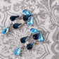 Swarovski Crystal Element Silver Blue Rain Teardrop Cluster Fish Hook Dangle Earrings