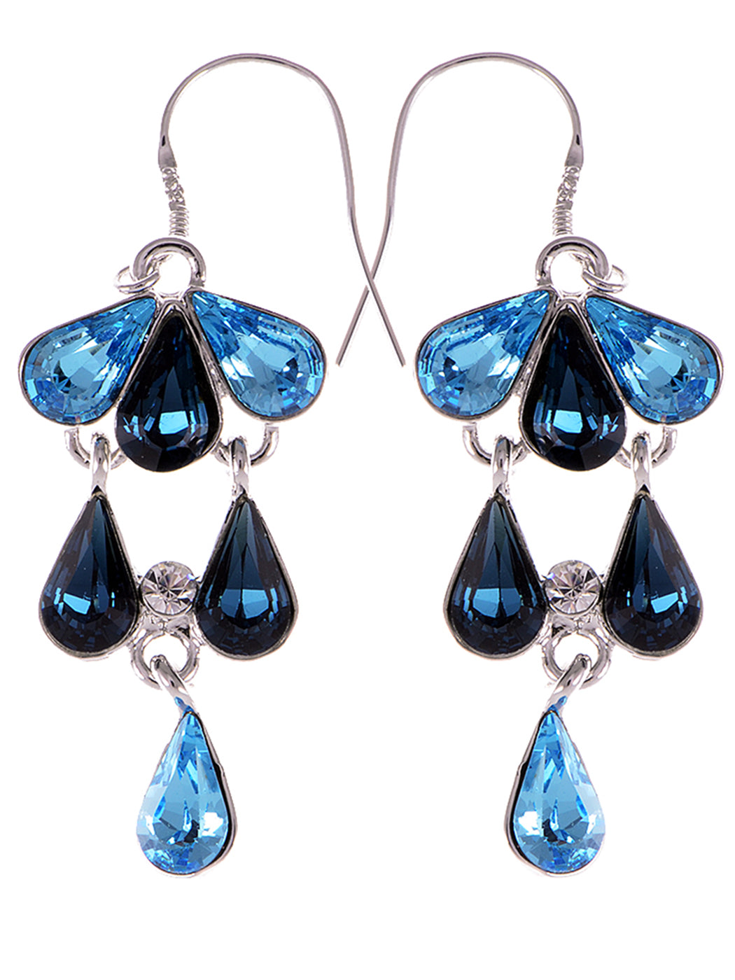costume fishing hooks to make jewelry Swarovski Crystal Element Silver Blue Rain Teardrop Cluster Fish Hook Dangle Earrings