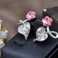 Swarovski Crystal Element Silver Pink Flower Leaf Swirl Stud Earrings