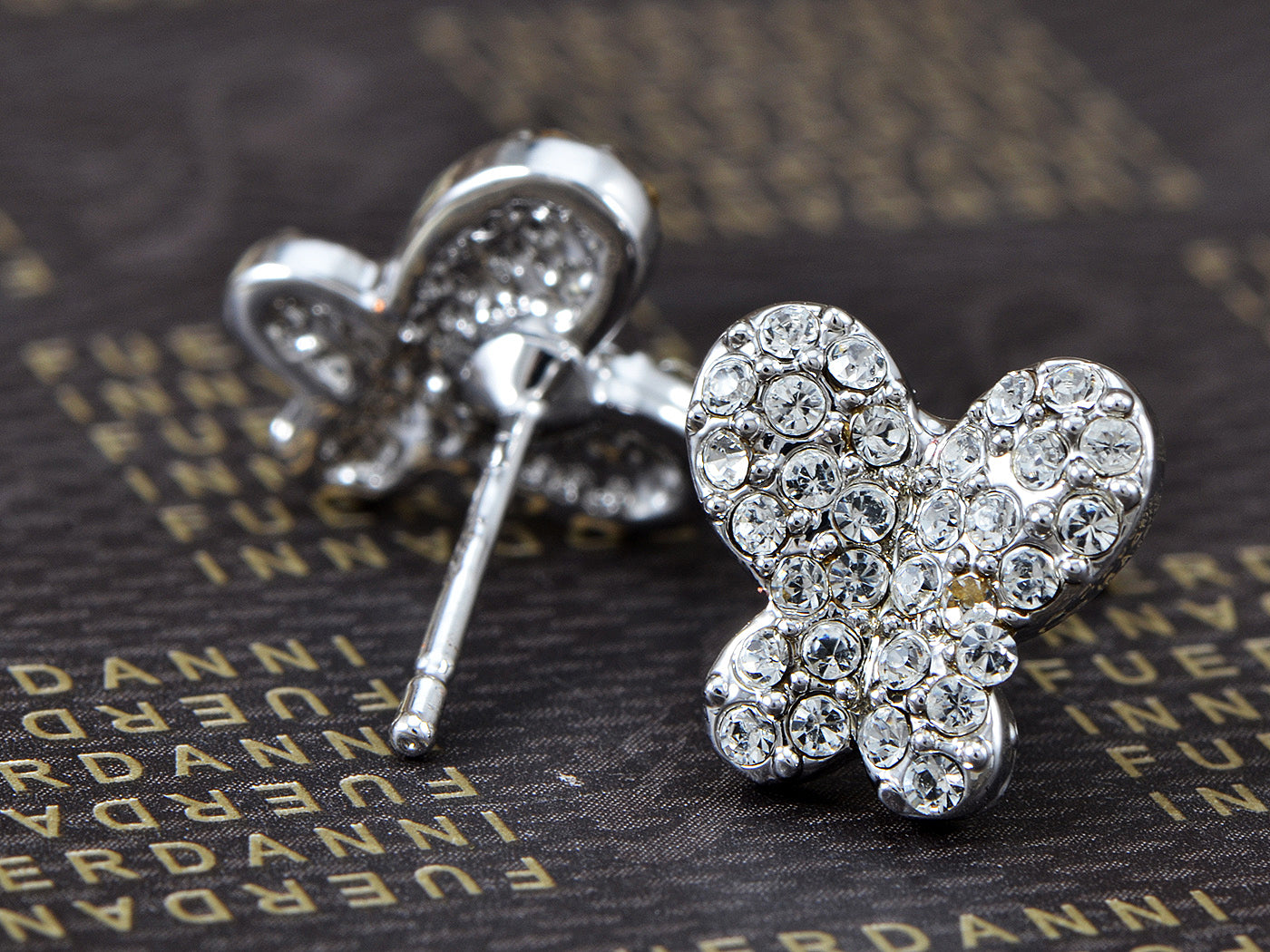 Swarovski Crystal Element Silver Colored Butterfly Insect Stud Earrings