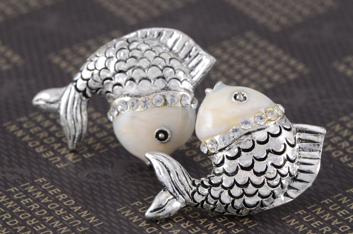 Swarovski Crystal Element Antique Silver Fish Stud Earrings