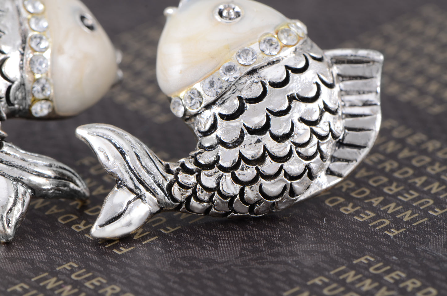 Swarovski Crystal Element Antique Silver Fish Stud Earrings