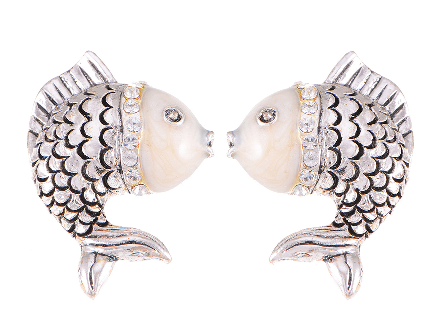 Swarovski Crystal Element Antique Silver Fish Stud Earrings