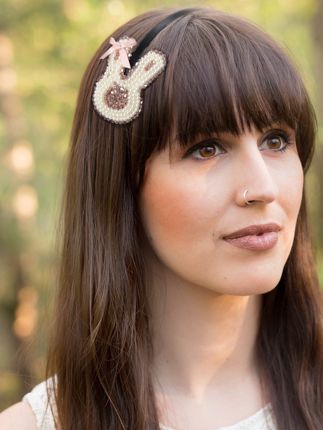 Girly Pink Cream Pearl Bead Bunny Rabbit Accent Headband Hair Piece