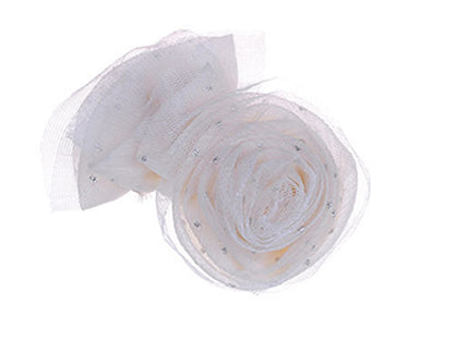 Cream Fabric Mesh Net Glitter Accent Rose Rosette Head Piece Alligator Hair Clip