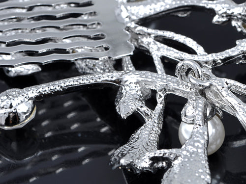 Czech Pearl Accented Leaf Branch Head Hair Comb