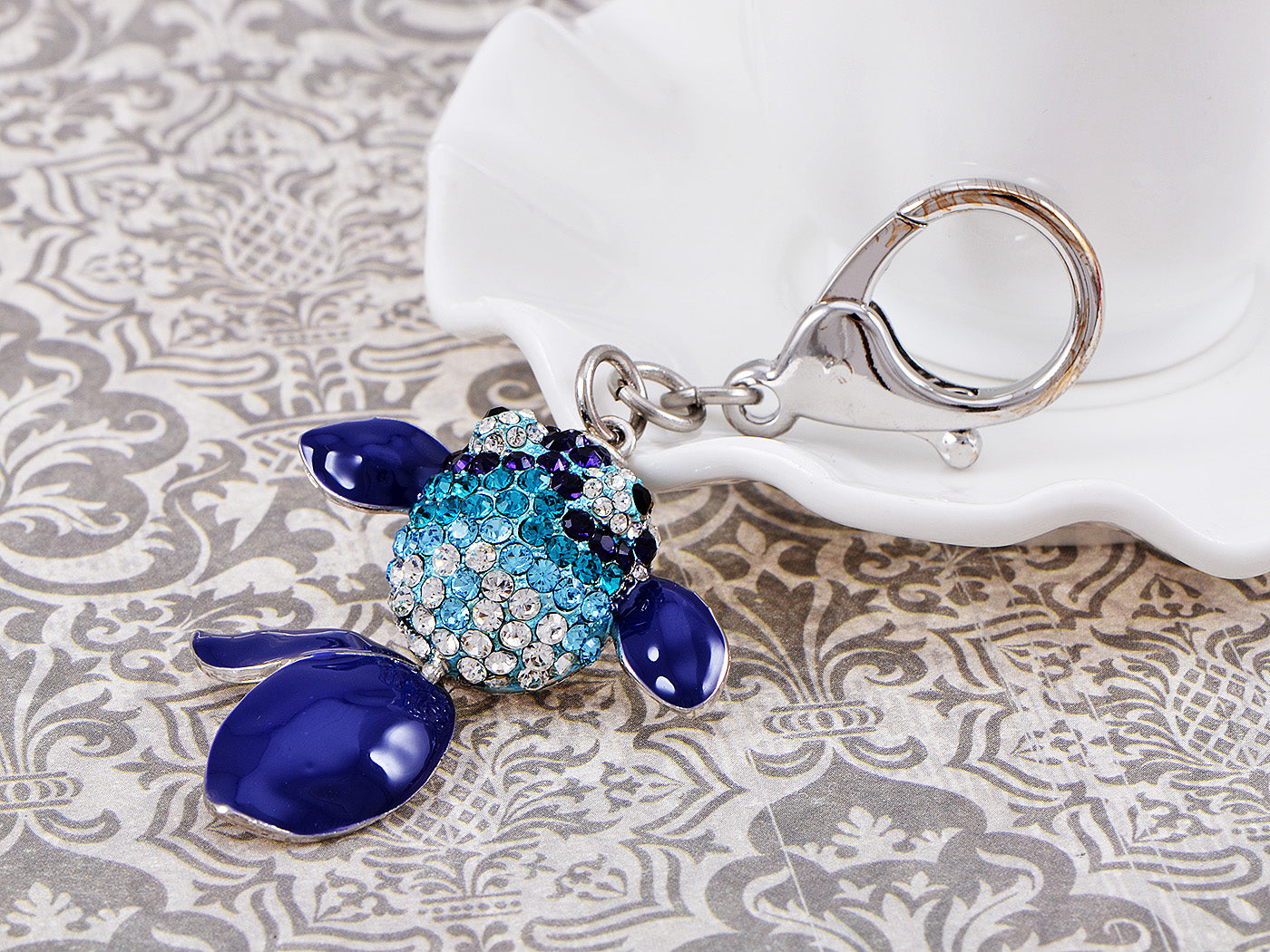 Swarovski Crystal Enamel Blue Cartoon Jumping Flipper Fish Keychain