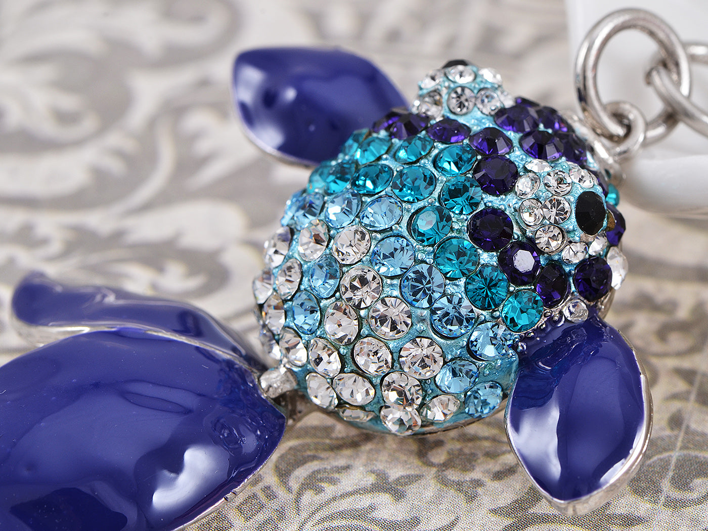 Swarovski Crystal Enamel Blue Cartoon Jumping Flipper Fish Keychain