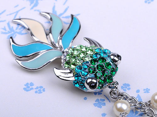 Enamel Japanese Goldfish Koi Pearl Bead Keychain