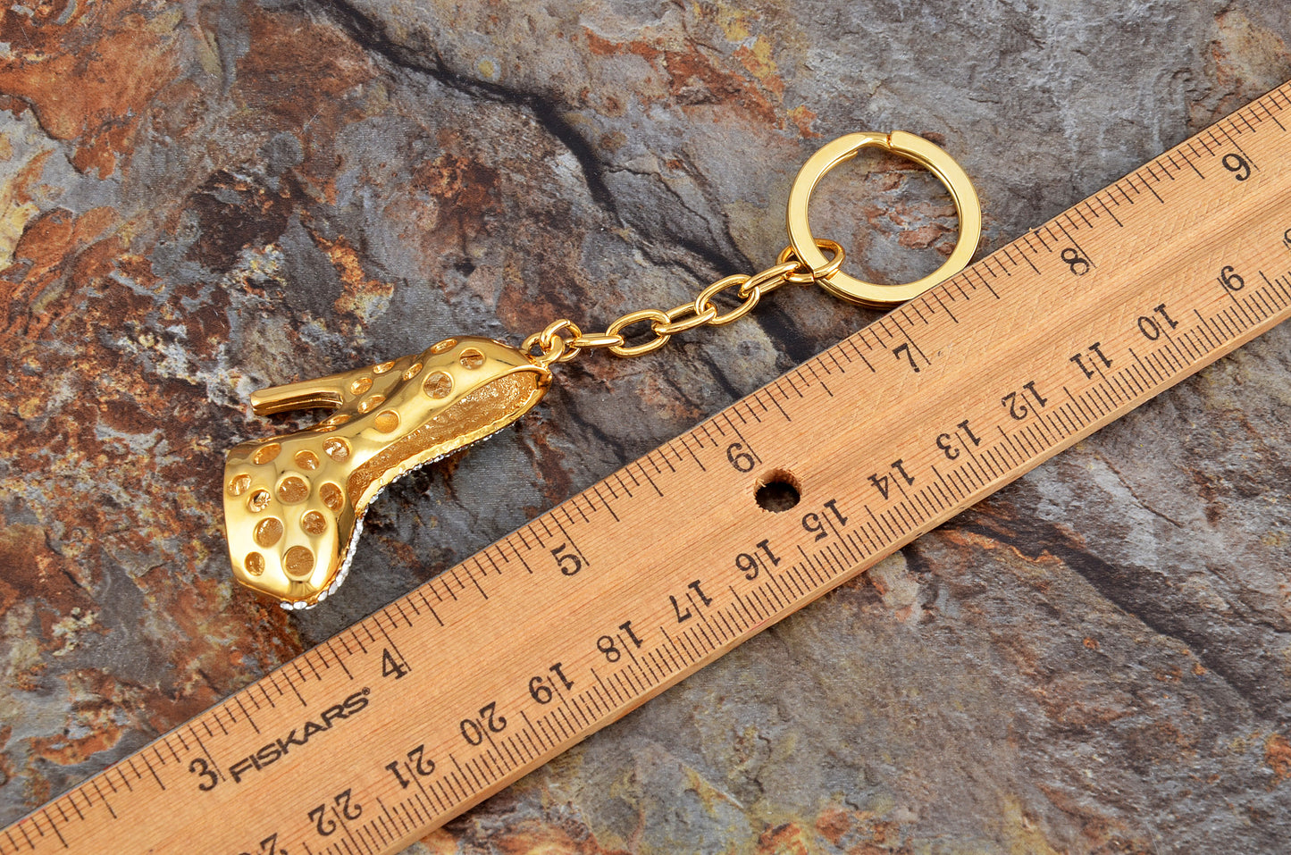 Gold Flourish Lady Stilleto Heel Shoe Keychain