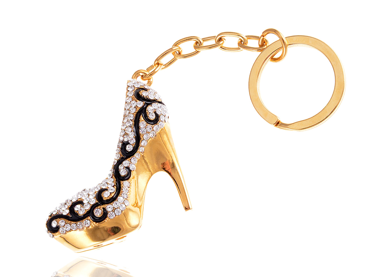 Gold Flourish Lady Stilleto Heel Shoe Keychain