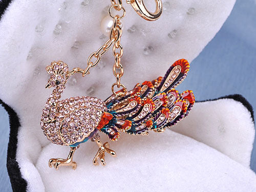 Indian Peafowl Peacock Bird Clip Hook Keychain