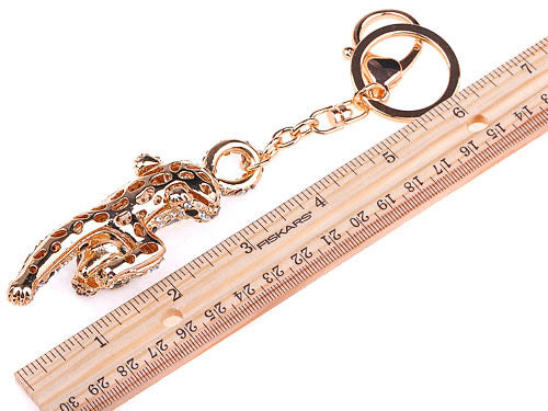 Swarovski Crystal Gold Spotty Prowling Antique Leopard Cat Clip Hook Purse Keychain