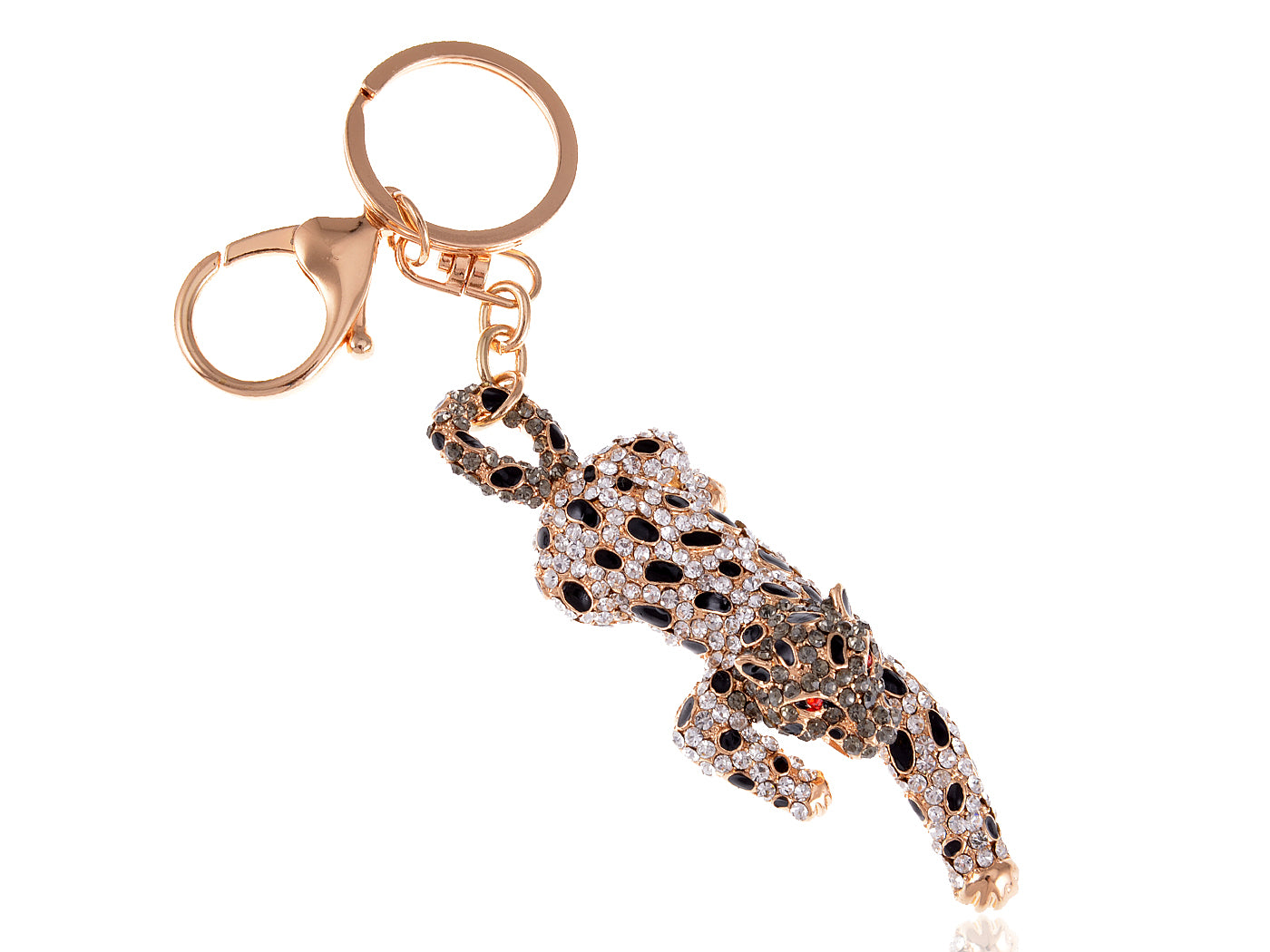 Swarovski Crystal Gold Spotty Prowling Antique Leopard Cat Clip Hook Purse Keychain