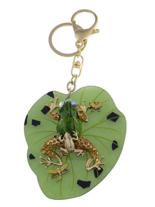 Swarovski Crystal Enamel Green Frog Toad On Lily Pad Charm Pendant Purse Keychain