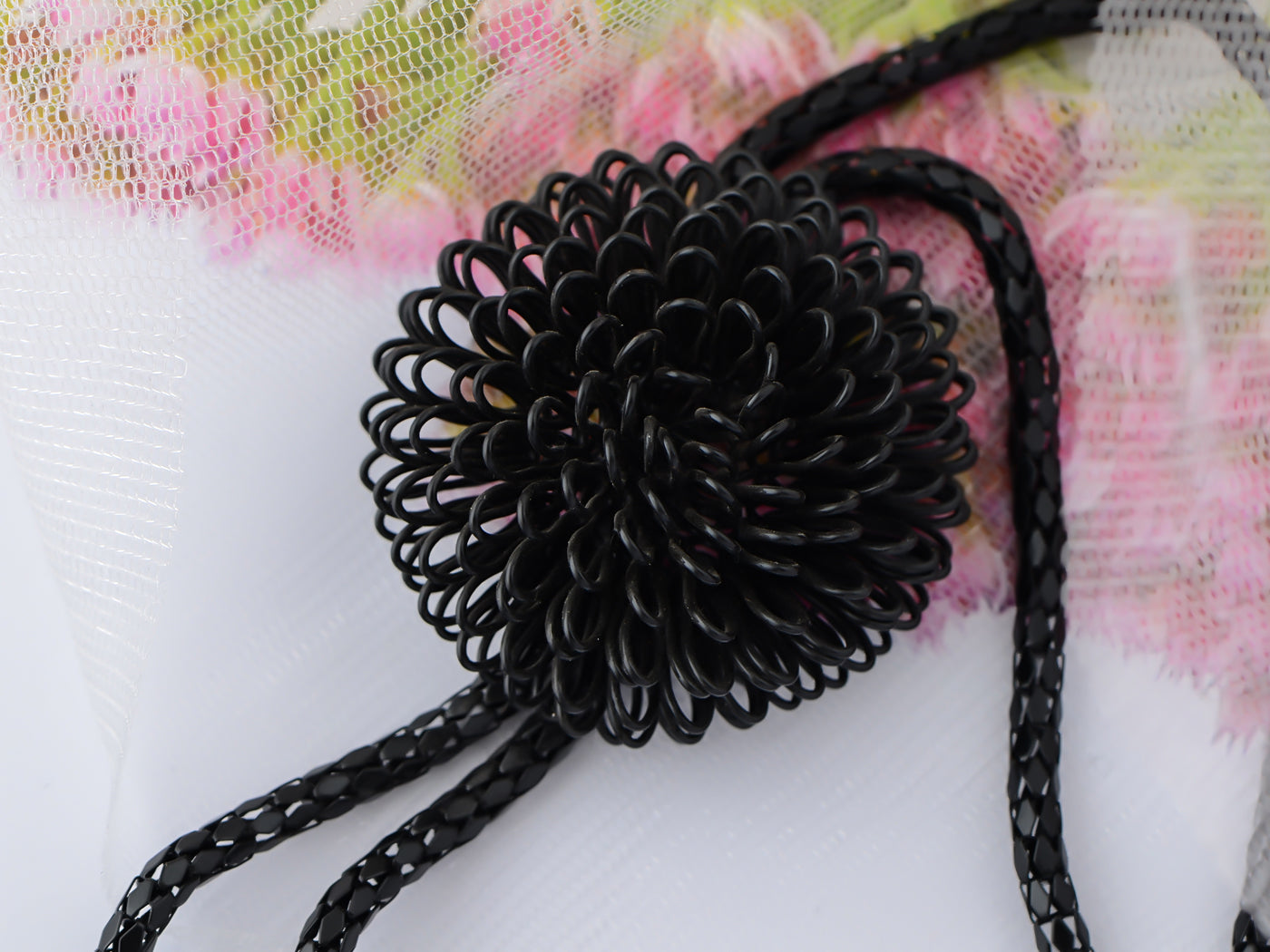 Fancy Black Chain Bursting 3 D Flower Dangling Tassel Jewelry Necklace