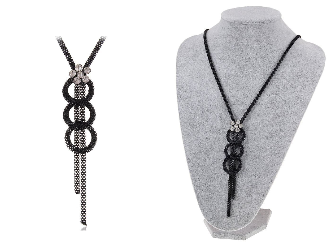 Black Circle Loop Chain Dangle Tassel Flower Necklace